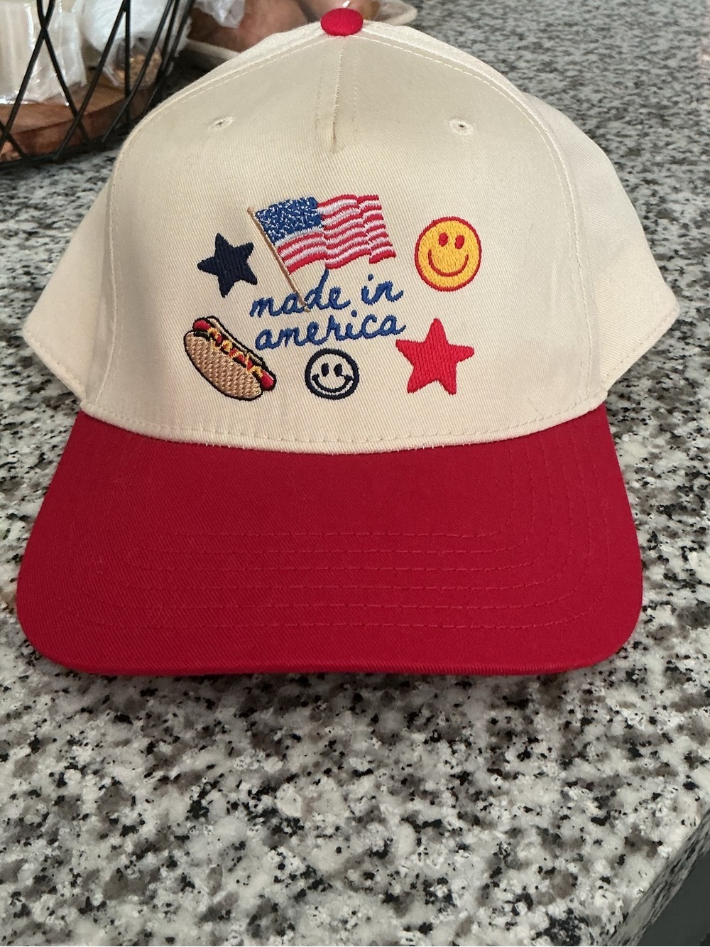 Cream and red Embroidered Trucker Hat - Patriotic Patch Design